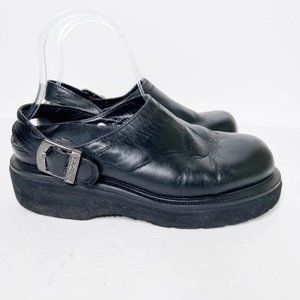 RARE Vintage Y2K Dr. Martens Leather Black Clogs Slingback Size 6 Platforms
